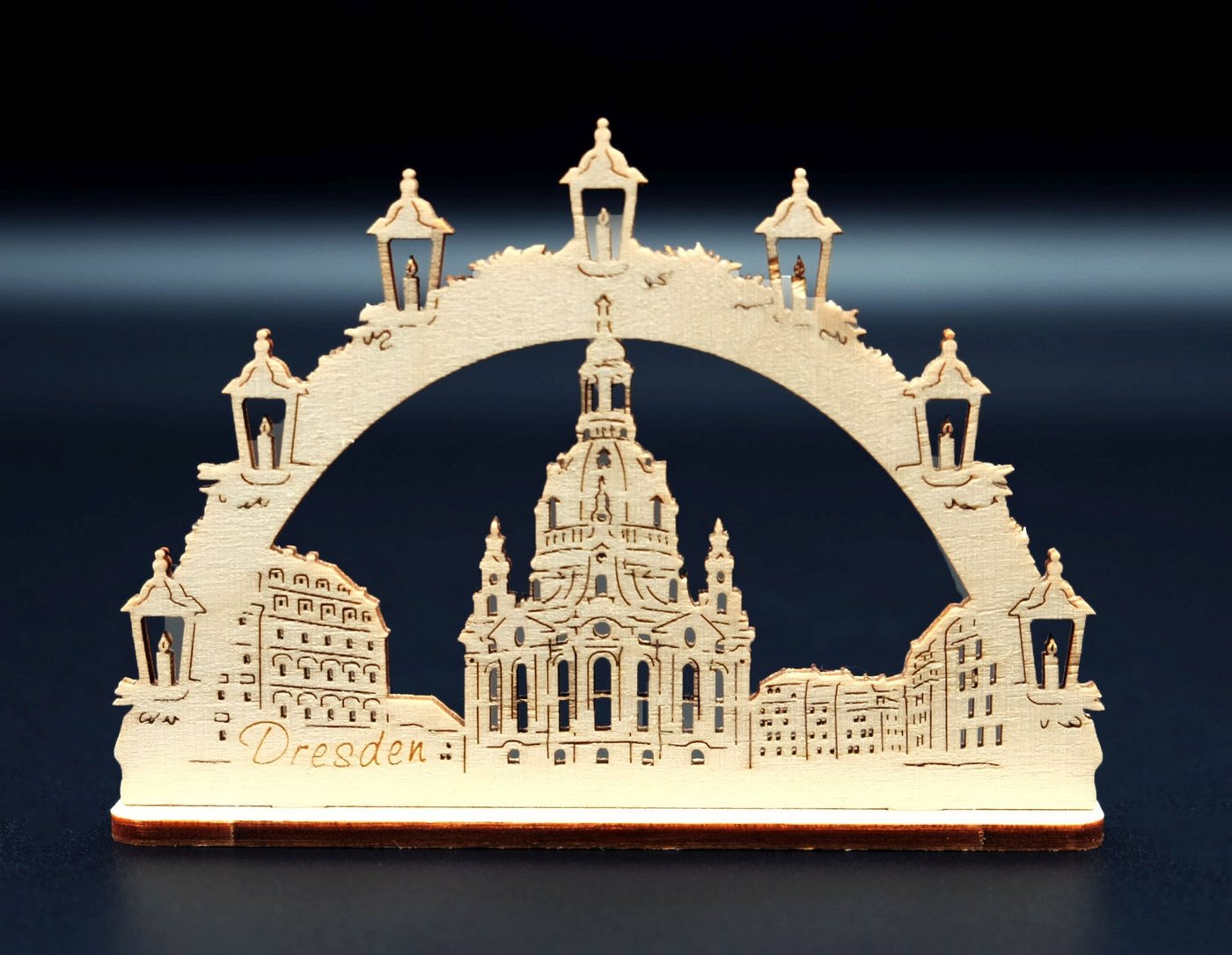 DeColibri Schwibbogen Miniatur Schwibbogen Dresdner Frauenkirche Dresden, Holz, Holzkunst aus Sachsen – Bild 2 von 3