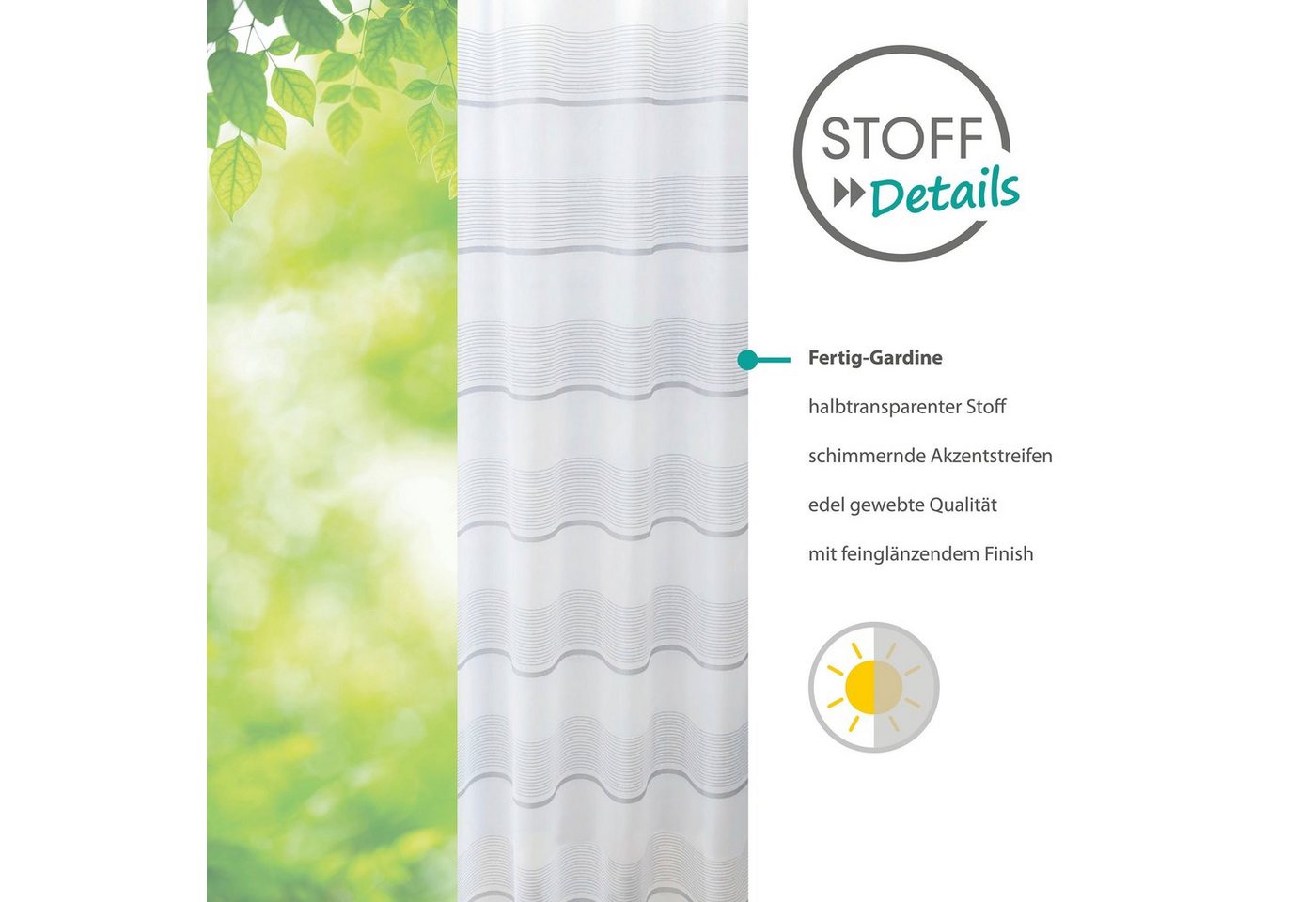 decolife Gardine Hani (1 St), Ösen, halbtransparent, Wirkware, Ösenschal Hani weiß-grau gestreift – Bild 4 von 5