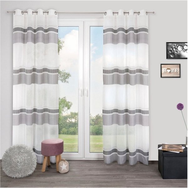 decolife Gardine Vilmar (1 St), Ösen, halbtransparent, Wirkware, mit schmalen und breiten Streifen