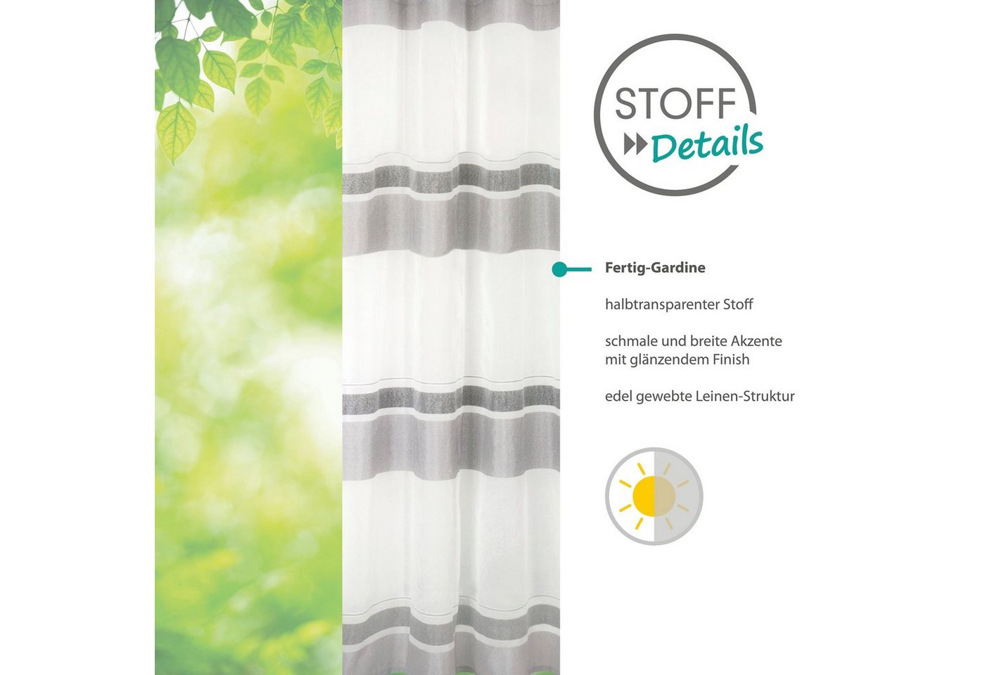 decolife Gardine Vilmar (1 St), Ösen, halbtransparent, Wirkware, mit schmalen und breiten Streifen – Bild 4 von 5