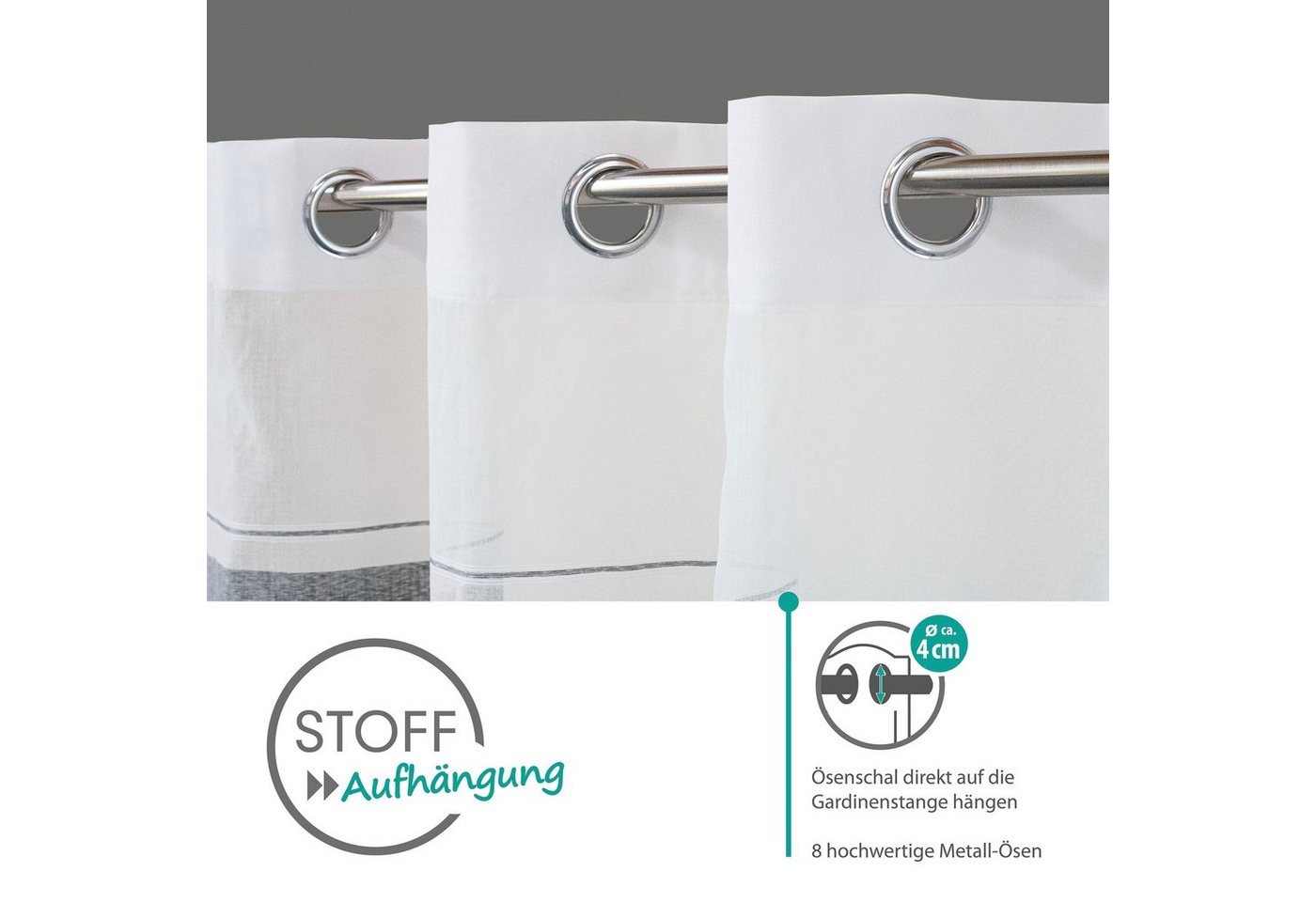 decolife Gardine Vilmar (1 St), Ösen, halbtransparent, Wirkware, mit schmalen und breiten Streifen – Bild 5 von 5