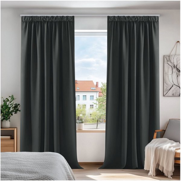 Deconovo Verdunkelungsvorhang Gardinen mit Kräuselband Blickdicht Vorhänge Wohnzimmer 2er Set, Vorhang Verdunkelung Vorhänge Kälteschutz Schlafzimmer Thermovorh