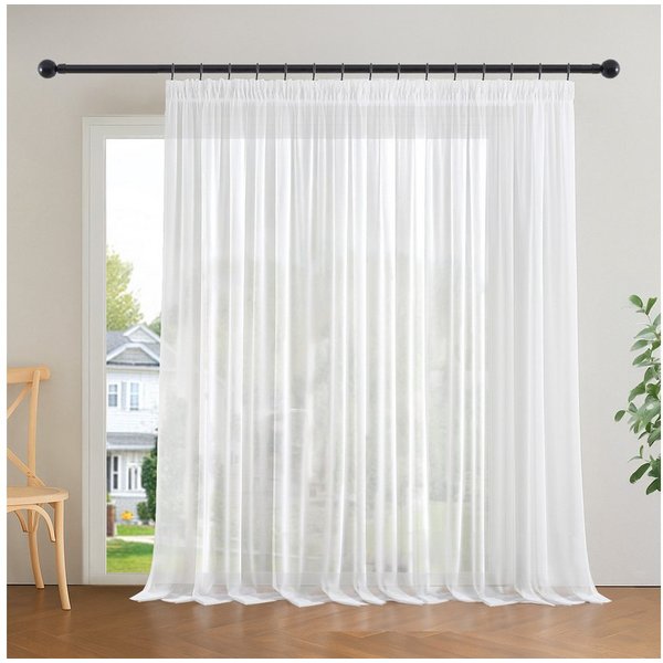 Deconovo Vorhang Voile Gardinen mit Kräuselband Polyester 3-Faden Webung 1er Set