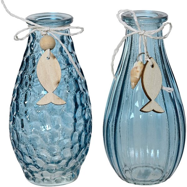 Decoris season decorations Dekovase, Vase 14cm Glas 1 Stück sortiert Blau Transparent