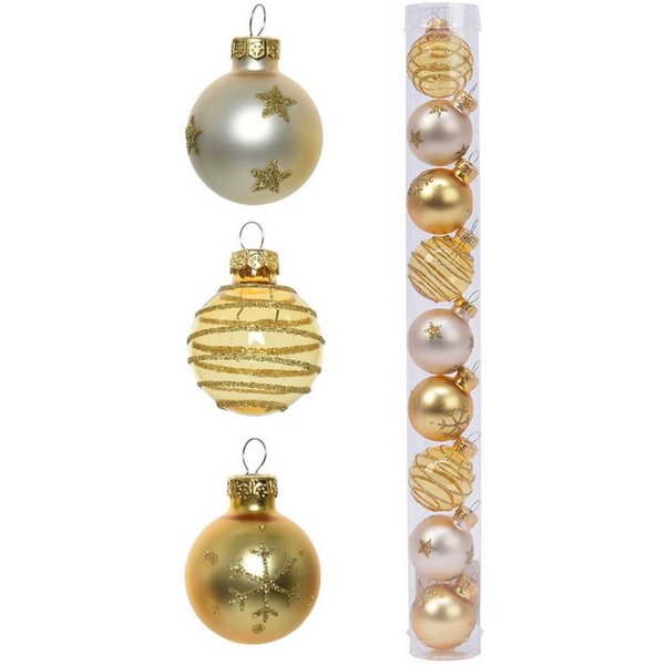 Decoris season decorations Weihnachtsbaumkugel, Weihnachtskugeln Glas mit Motiven 3cm gold / perle Mix, 9er Set