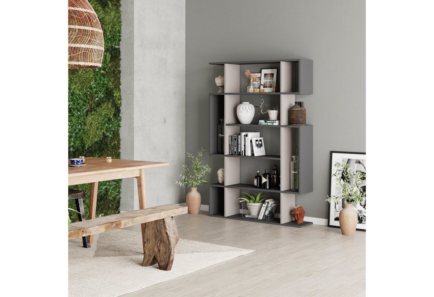 Decortie Bücherregal Mito, Standregal Bücherregal Holz Wohnzimmer, 108,5 x 25,5 x 161 cm – Bild 2 von 5
