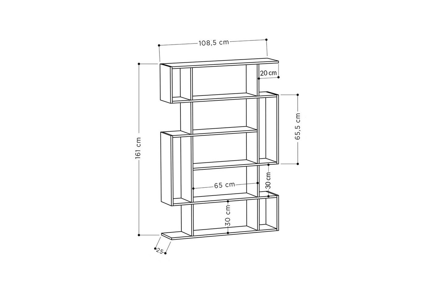 Decortie Bücherregal Mito, Standregal Bücherregal Holz Wohnzimmer, 108,5 x 25,5 x 161 cm – Bild 4 von 5