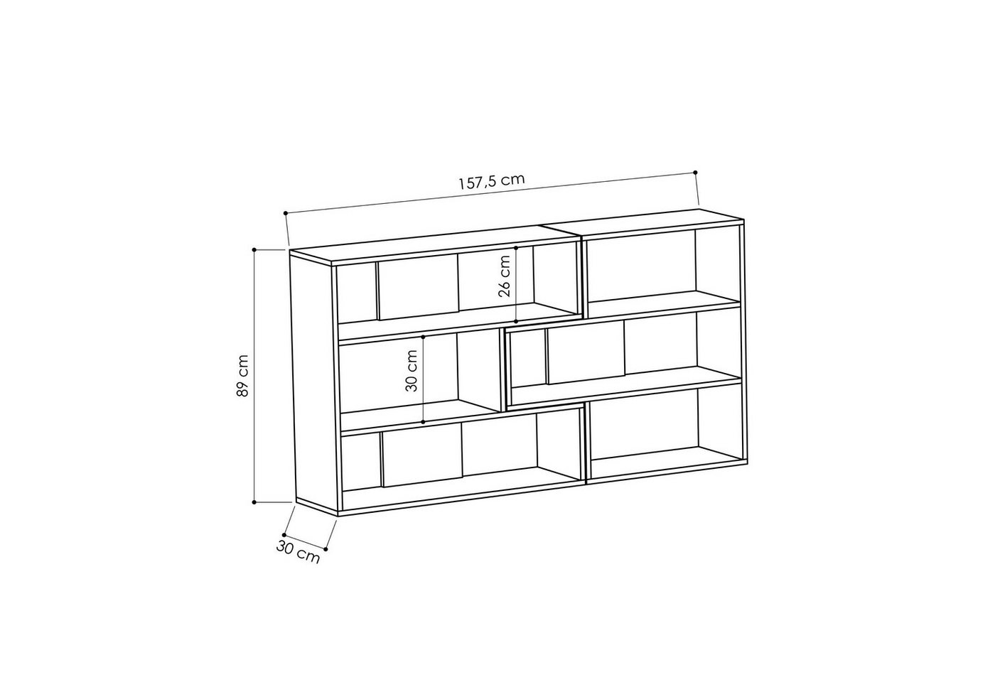 Decortie Bücherregal Molly, Modernes Eck-Mehrzweck Bücherregal, Nr.3, 157,5 x 30 x 89 cm – Bild 3 von 5