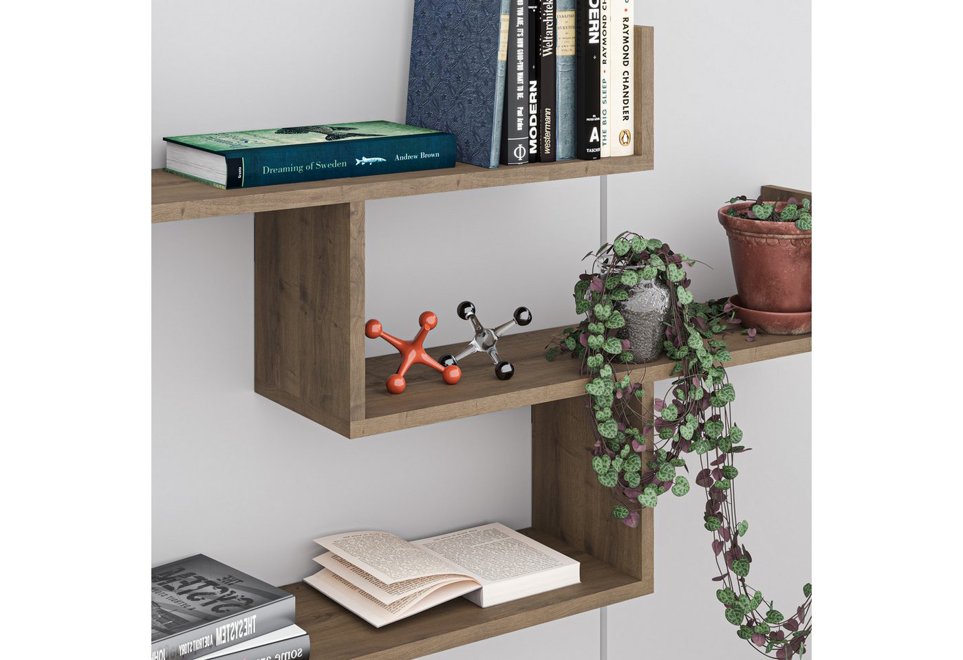 Decortie Bücherregal Tibet, Wandregal Modernes Bücherregal, 119 x 22 x 66,5 cm – Bild 3 von 5