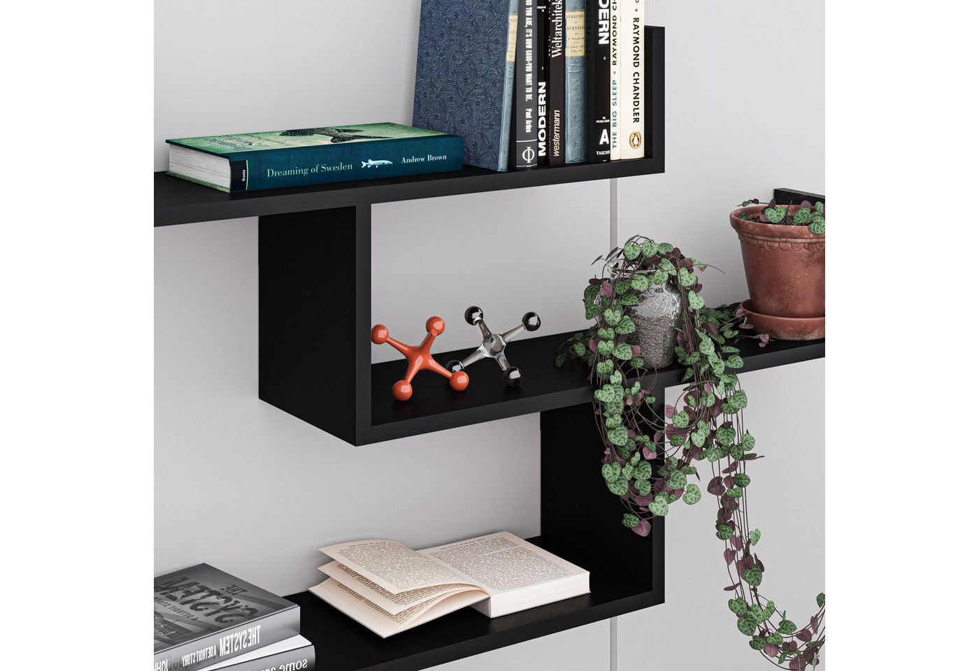 Decortie Bücherregal Tibet, Wandregal Modernes Bücherregal, 119 x 22 x 66,5 cm – Bild 4 von 5