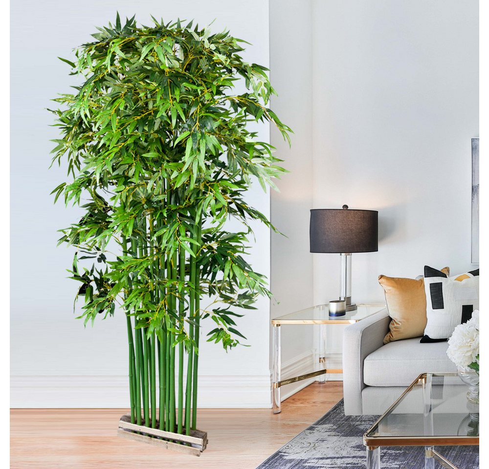 Kunstbambus Bambus Sichtschutz Element Stand Künstliche Pflanze mit Echtholz 200cm Bambus, Decovego, Höhe 200 cm – Bild 2 von 5