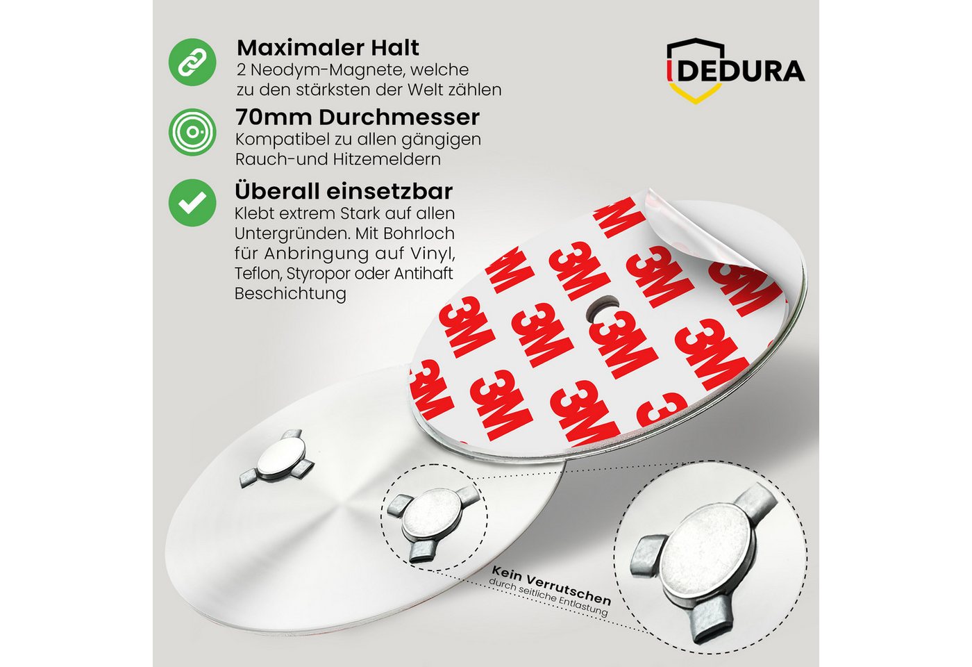 dedura Deckenhalter Rauchmelder Magnethalter mit extra starken Klebepads, kein Bohren, (1-St) – Bild 3 von 5