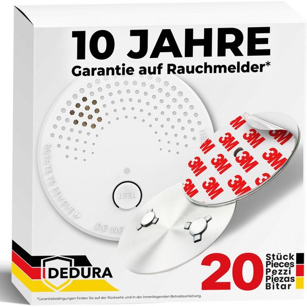 dedura Rauchmelder (Set inkl. Magnethalter mit 10 Jahre Garantie BSI Zertifiziert EN14604)