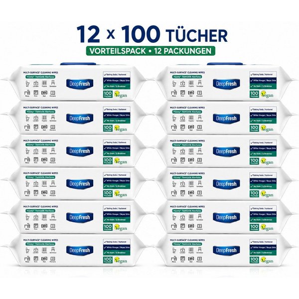 DeepFresh Allzweck-Reinigungstücher, Putztücher zum Putzen für Haushalt & Alltag Reinigungstücher (22x22 cm, 12er-Set, 12-tlg., 12 Packungen mit 1.200 Tüchern, 