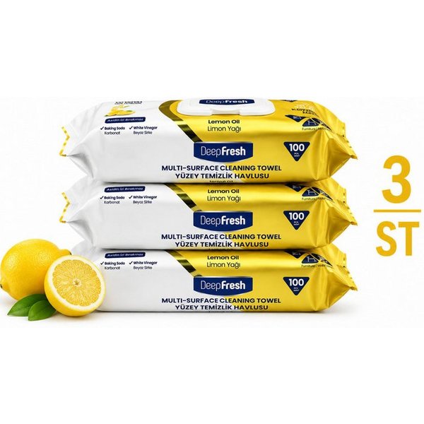 DeepFresh Multi-Surface Cleaning Towels Feuchte Reinigungstücher für Oberflächen Reinigungstuch (Lemon, 3-tlg., 1 Packung mit 100 Multi-Surface Reinigungstücher