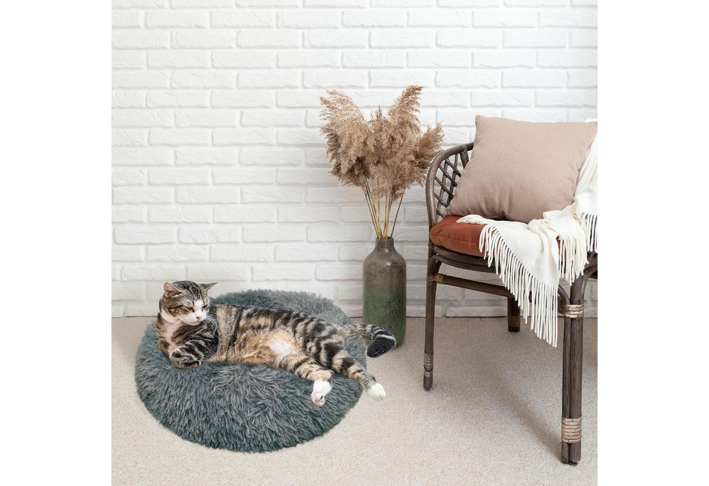 Defactoshop Tierbett Hundebett, Hundekissen in Leinenoptik, Hundekorb, rutschfeste DIA – Bild 3 von 5