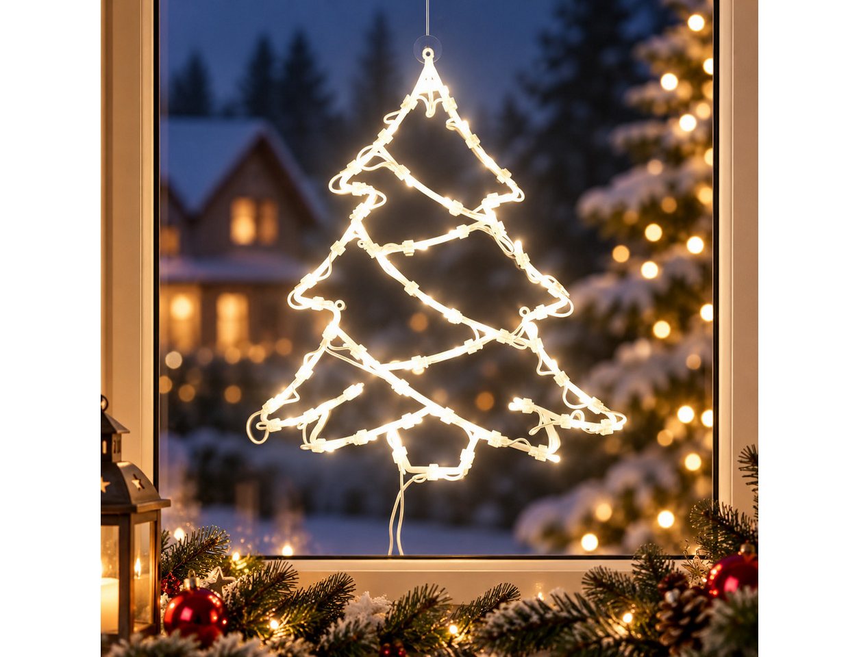 DEGAMO Beleuchtetes Fensterbild TANNENBAUM, 42x37, 50 LED weiss, Netzbetrieb 230V – Bild 2 von 5