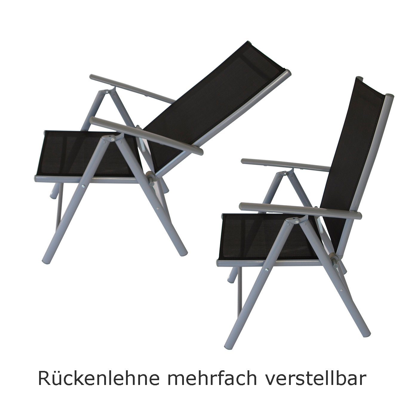 DEGAMO Garten-Essgruppe RAVENNA, (5-tlg), 4x Klappsessel Alu + Textilgewebe, 1x Glastisch grau – Bild 2 von 5