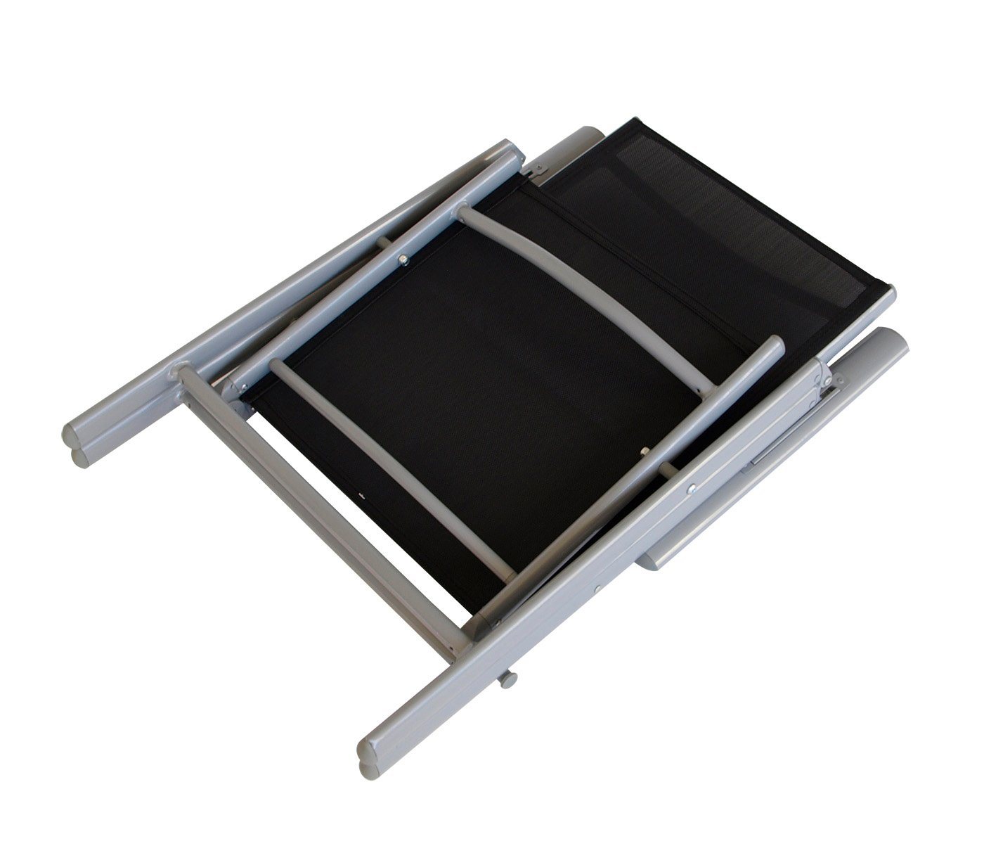 DEGAMO Garten-Essgruppe RAVENNA, (5-tlg), 4x Klappsessel Alu + Textilgewebe, 1x Glastisch grau – Bild 3 von 5