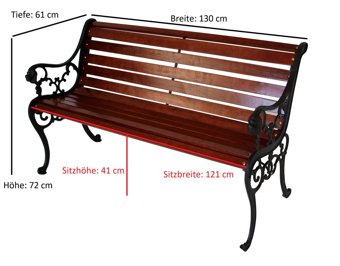 DEGAMO Gartenbank STRASSBURG (1-St), 2-sitzer 130cm, Gestell schwarz, Belattung aus Hartholz – Bild 3 von 3