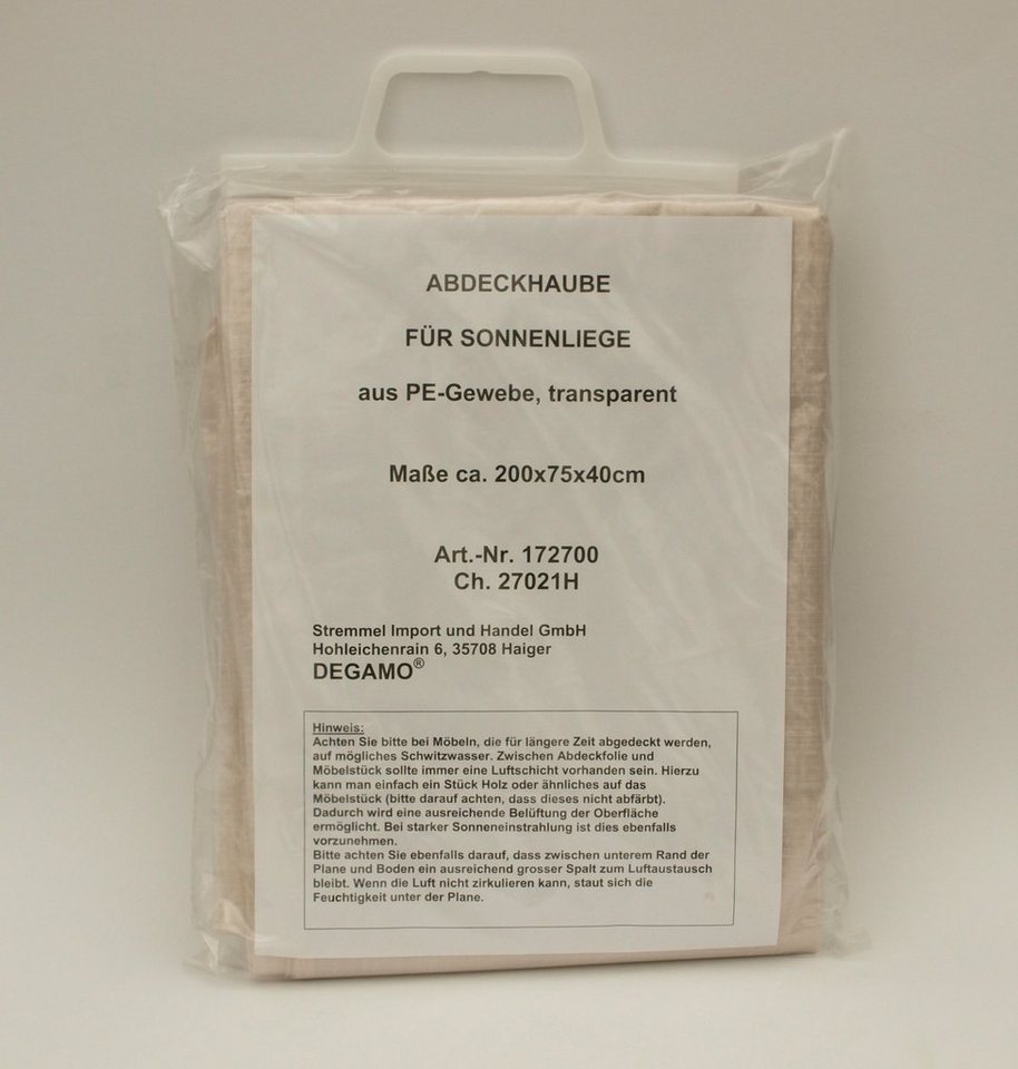 DEGAMO Gartenmöbel-Schutzhülle (1-St), für Sonnenliege 200x75cm, PE transparent, reißfest und formstabil – Bild 2 von 3