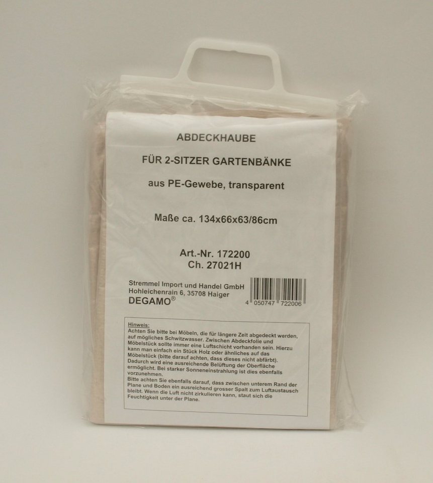 DEGAMO Gartenmöbel-Schutzhülle (1-St), für Gartenbank 2-sitzer 134cm, PE transparent, reißfest und formstabil – Bild 2 von 3