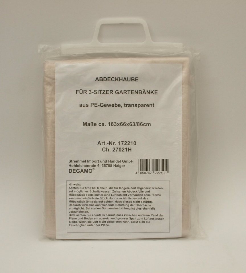 DEGAMO Gartenmöbel-Schutzhülle (1-St), für Gartenbank 3-sitzer 163cm, PE transparent, reißfest und formstabil – Bild 2 von 3
