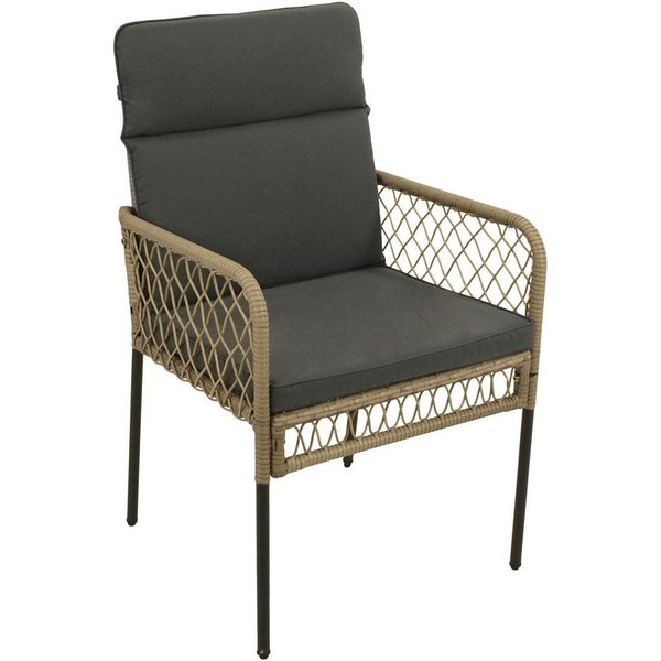 DEGAMO Gartenstuhl RAVALLO, Geflecht beige, mit Polsterauflage grau, moderne Optik