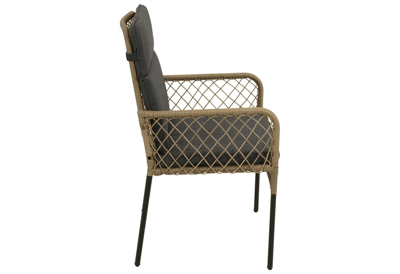 DEGAMO Gartenstuhl RAVALLO, Geflecht beige, mit Polsterauflage grau, moderne Optik – Bild 2 von 5