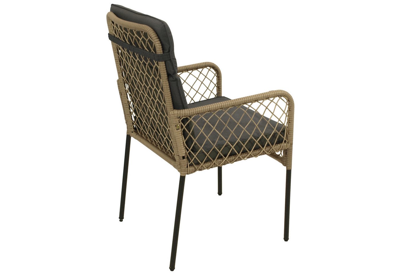 DEGAMO Gartenstuhl RAVALLO, Geflecht beige, mit Polsterauflage grau, moderne Optik – Bild 3 von 5