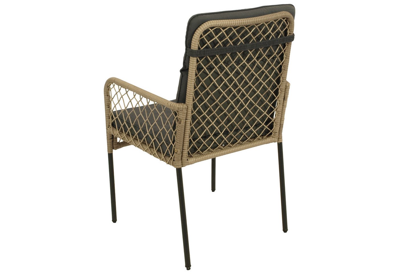 DEGAMO Gartenstuhl RAVALLO, Geflecht beige, mit Polsterauflage grau, moderne Optik – Bild 4 von 5