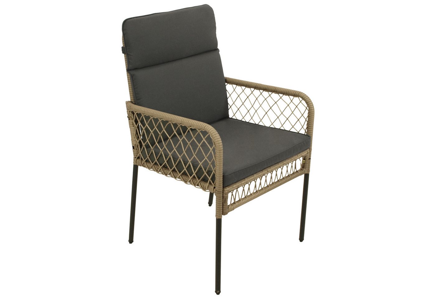 DEGAMO Gartenstuhl RAVALLO, Geflecht beige, mit Polsterauflage grau, moderne Optik – Bild 5 von 5