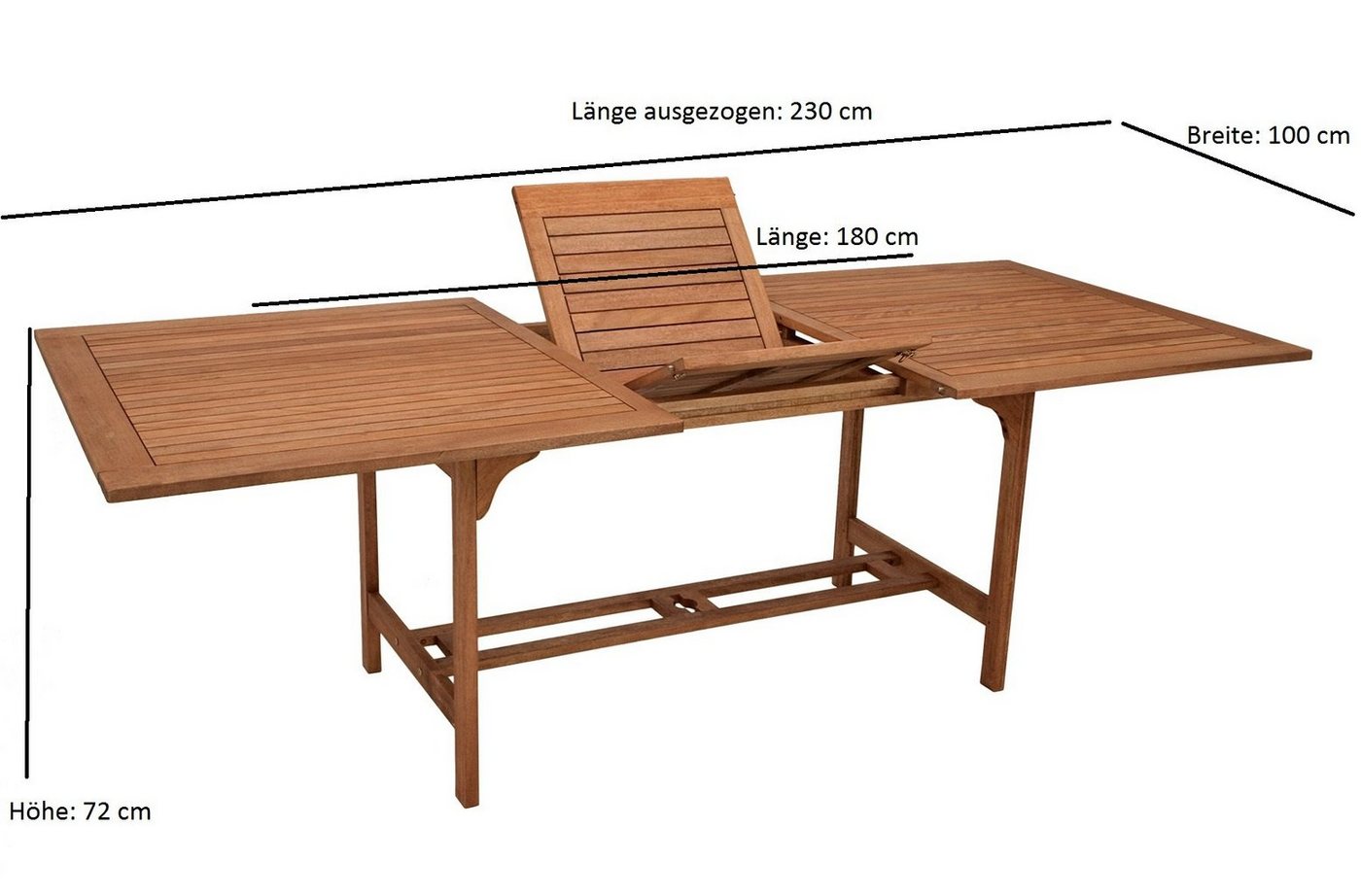 DEGAMO Gartentisch (1-St), rechteckig 180x100cm, ausziehbar auf 230cm, Eukalyptus geölt – Bild 4 von 4
