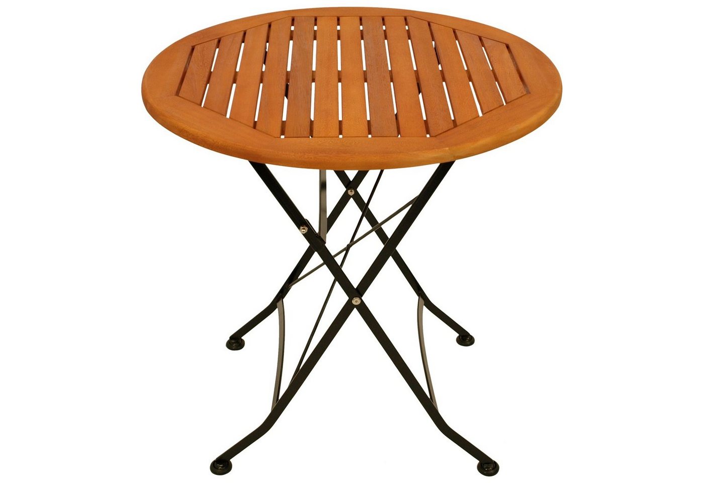 DEGAMO Gartentisch HOFGARTEN (1-St), 75cm rund, Stahl schwarz + Eukalyptus, klappbar – Bild 3 von 5