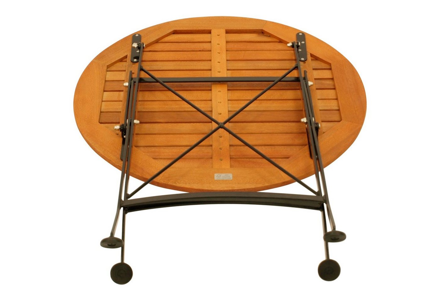 DEGAMO Gartentisch HOFGARTEN (1-St), 75cm rund, Stahl schwarz + Eukalyptus, klappbar – Bild 5 von 5