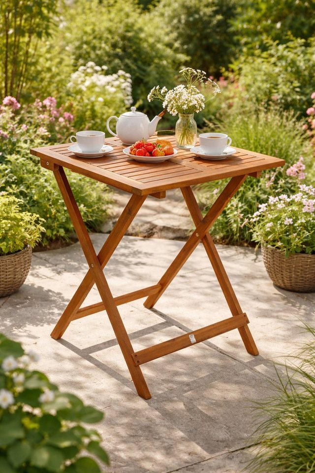 DEGAMO Gartentisch LIMA, quadratisch 60x60cm, Höhe 74cm, Akazie geölt, klappbar – Bild 2 von 4