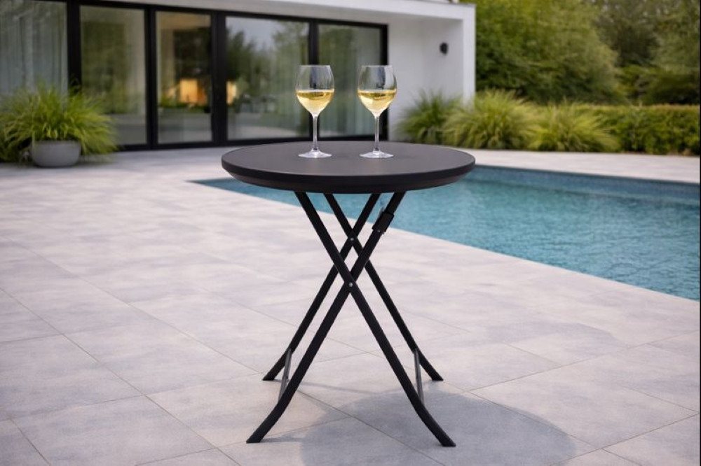 DEGAMO Gartentisch MILANO, 60cm rund, Metall anthrzait, Stahl schwarz, klappbar – Bild 2 von 5