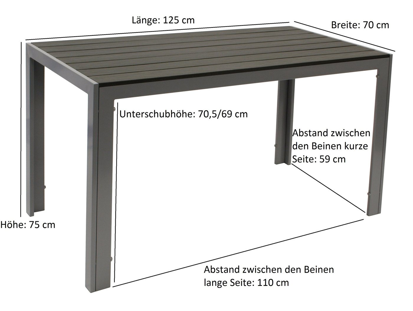 DEGAMO Gartentisch SORANO (1-St), rechteckig 70x125cm, Aluminium silbergrau + Kunstholz grau – Bild 4 von 4