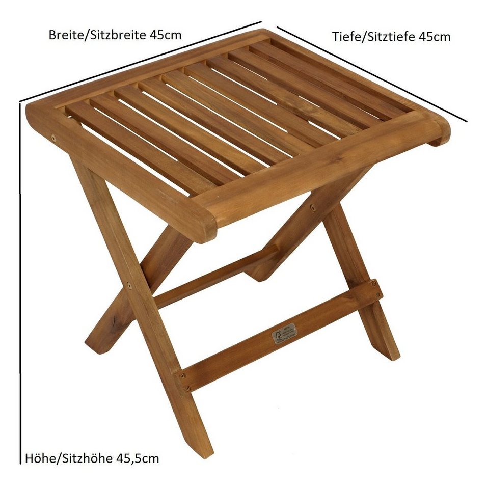 DEGAMO Hocker (1 St), 45x45cm, Höhe 45,5cm, Holz Akazie geölt, klappbar, Innen und Außen – Bild 3 von 3