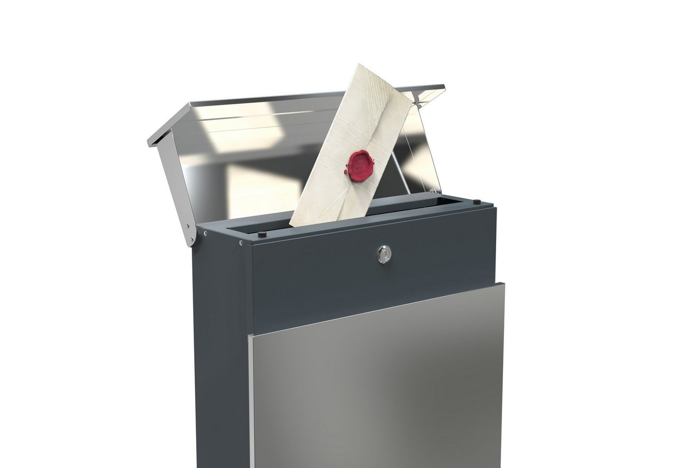 DEGAMO Standbriefkasten DRESDEN, 115cm, Edelstahl gebürstet, moderne Optik – Bild 4 von 5