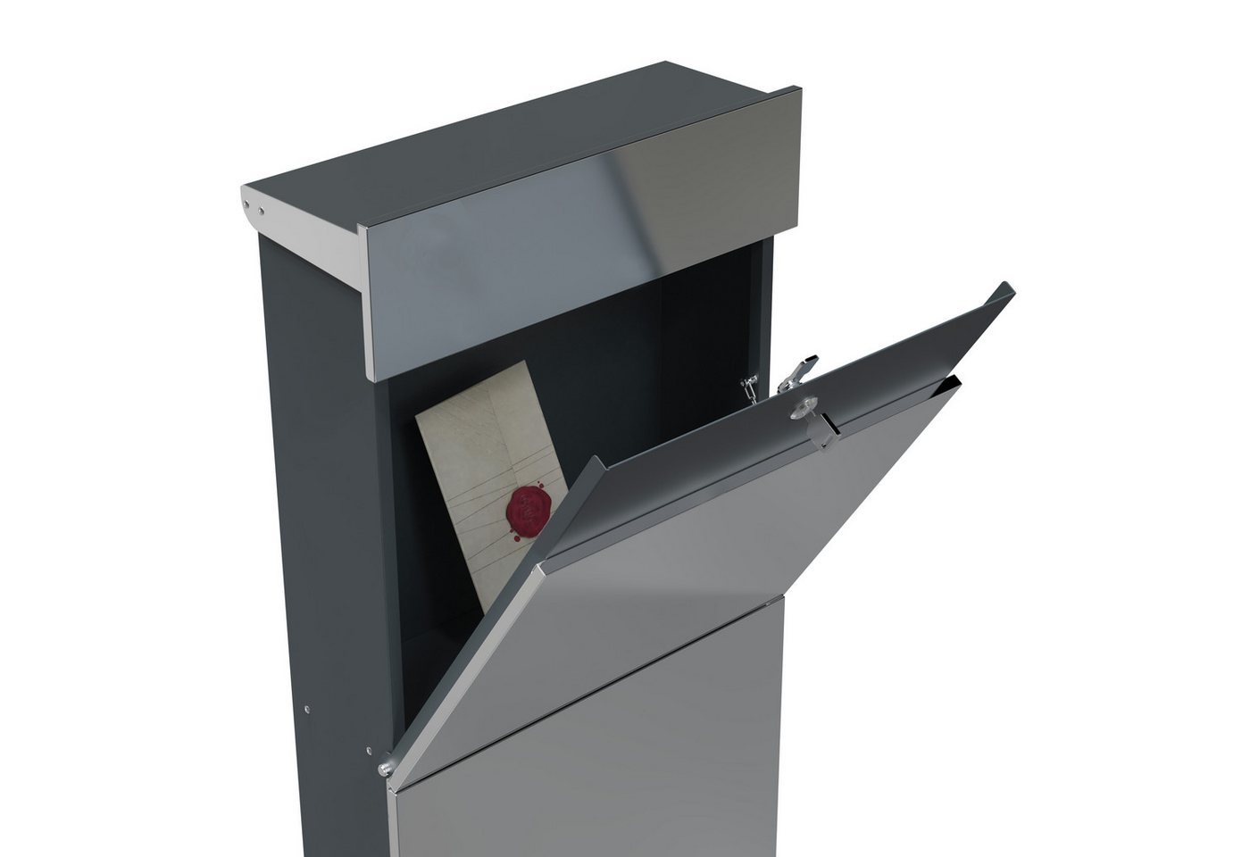 DEGAMO Standbriefkasten DRESDEN, 115cm, Edelstahl gebürstet, moderne Optik – Bild 5 von 5