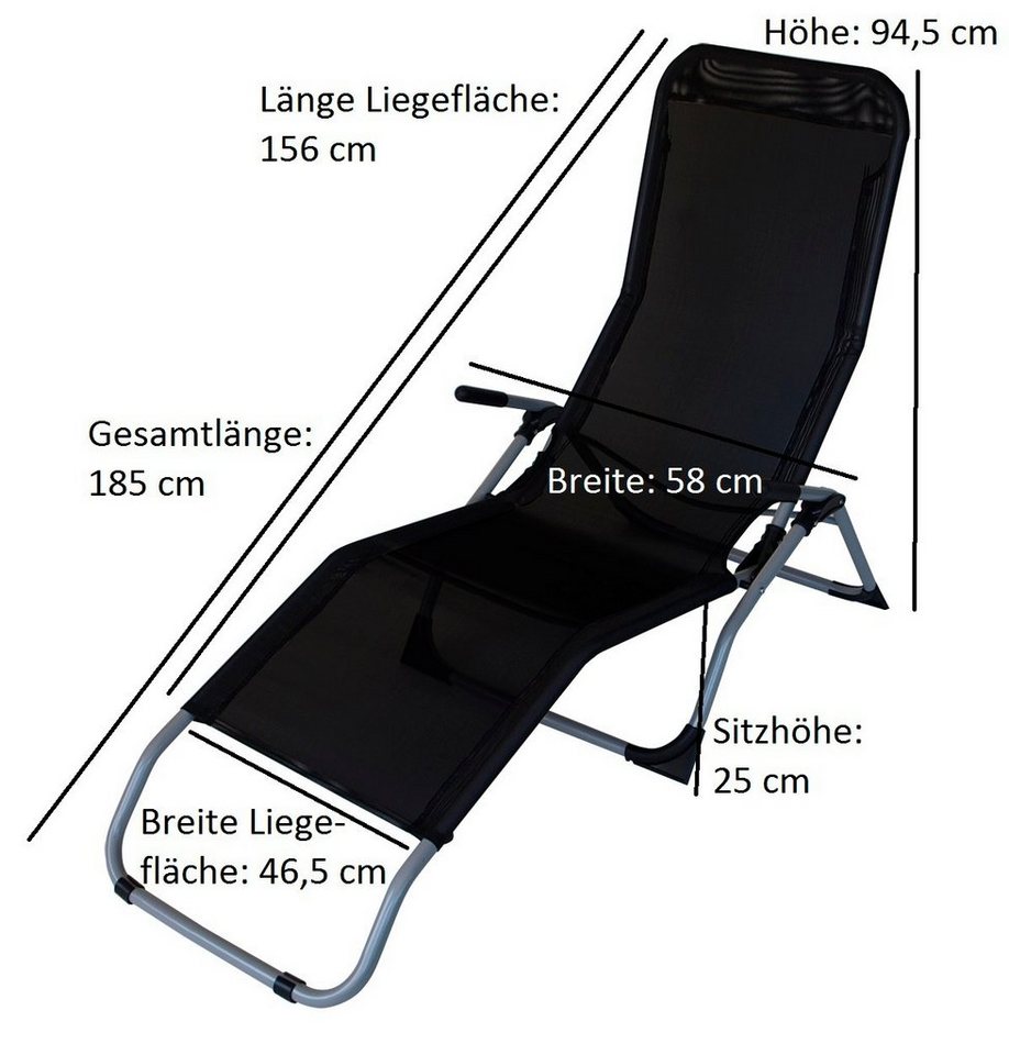 DEGAMO Wellnessliege SYLT, 1 St., Gestell Stahl silbergrau, Kunstgewebe schwarz, faltbar kippbar – Bild 3 von 5