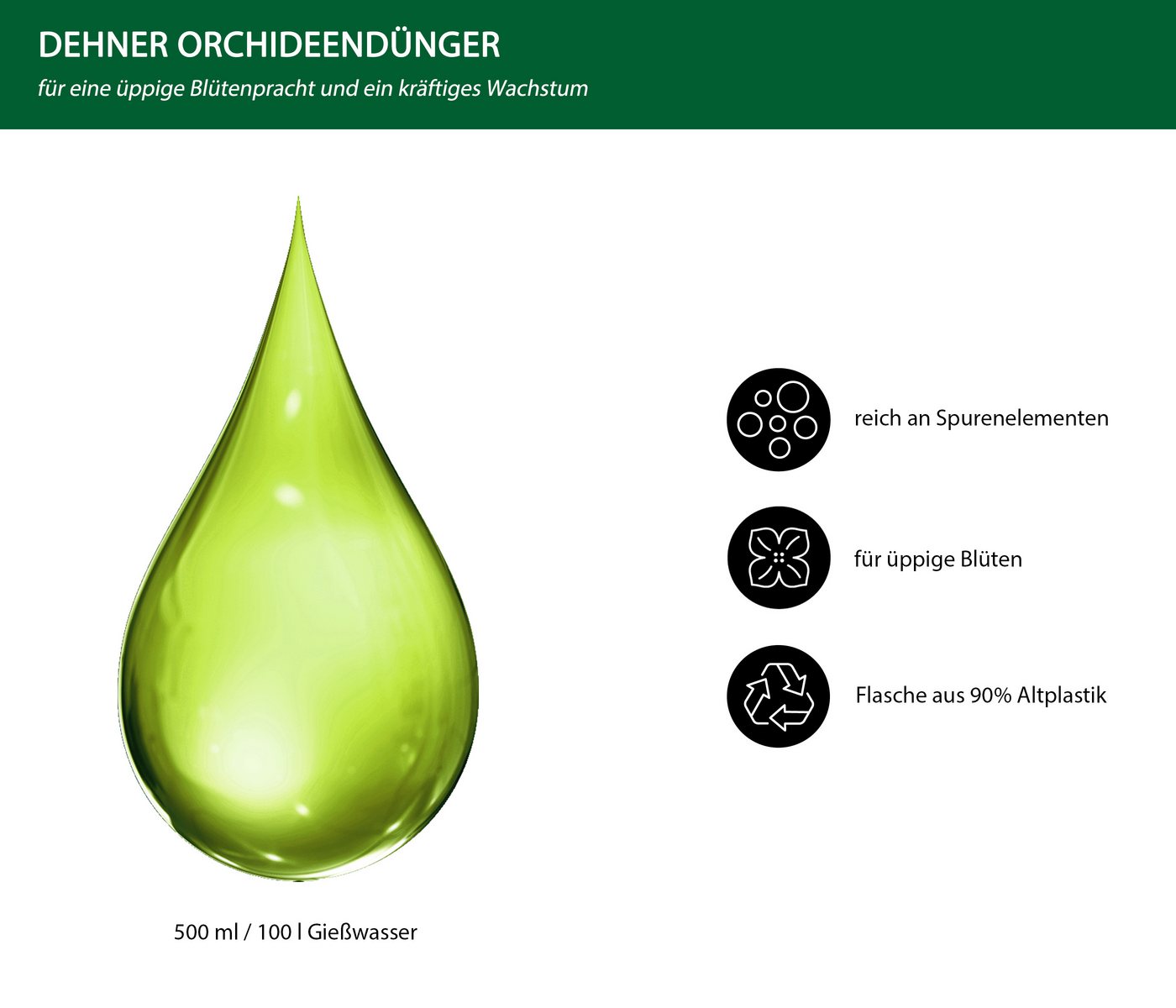 Dehner Blumendünger Orchideendünger, hochwertiger NPK-Dünger, 500 ml, für ca. 100 l, 100 l Gießwasser, Flüssigdünger, organisch mit Spurennährstoffen – Bild 3 von 3