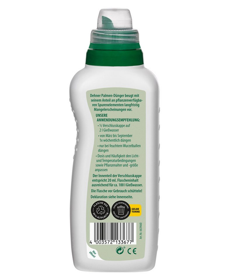 Dehner Blumendünger Palmendünger, hochwertiger NPK-Dünger, 500 ml ca. 100 l, 100 l Gießwasser, Flüssigdünger, organisch mit Spurennährstoffen – Bild 2 von 3