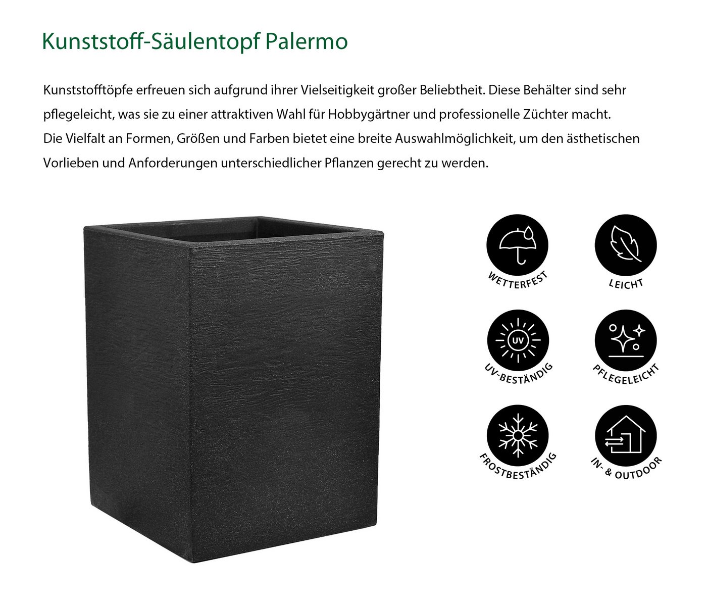 Dehner Blumentopf Pflanzsäule Palermo, eckig, versch. Größen, aus formstabilem und leichtgewichtigem Kunststoff – Bild 2 von 5