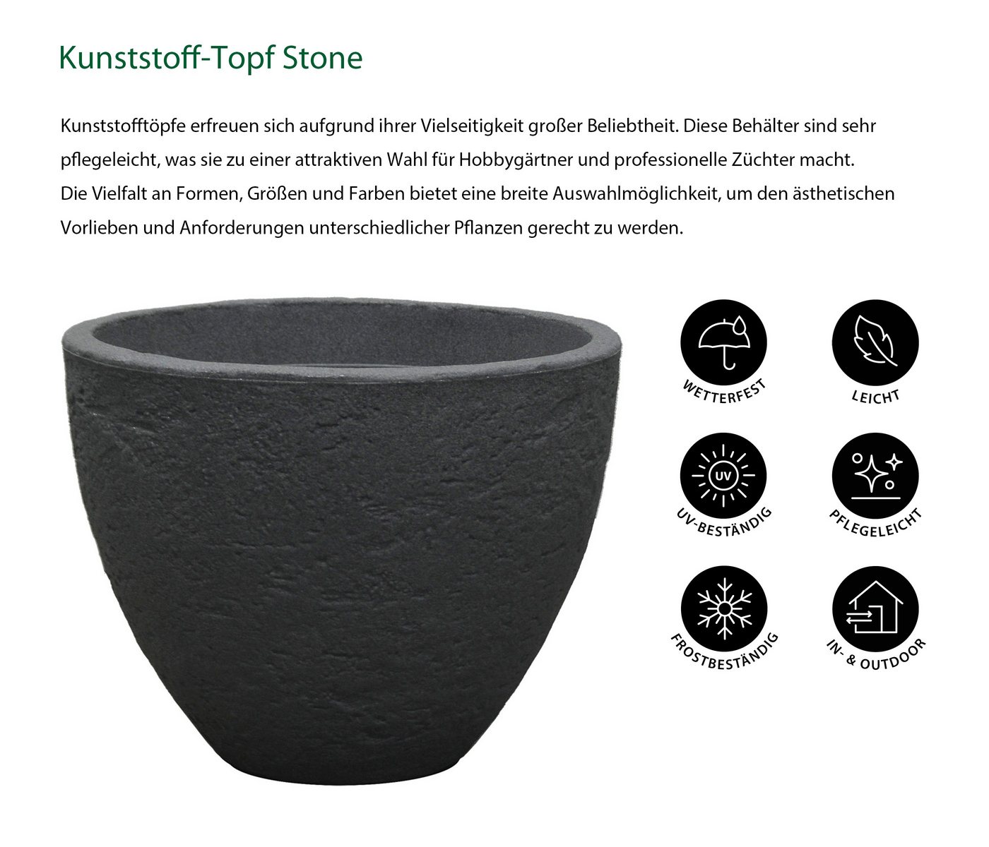 Dehner Blumentopf Pflanztopf Stone, Ø 40/50 cm, Höhe ca. 31/39 cm, robust und leicht, Blumentopf für drinnen und draußen – Bild 2 von 5