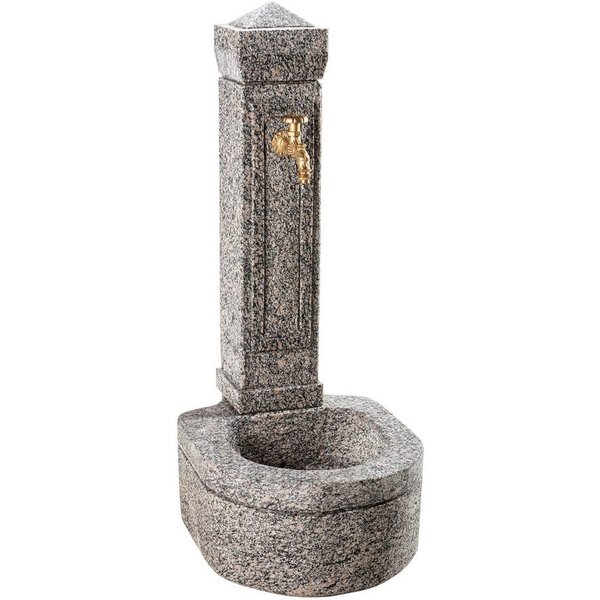 Dehner Gartenbrunnen Berlin, 110 x 45 x 60 cm, Granit, 45 cm Breite, Wasserzapfzelle aus Granit mit nostalgischem Wasserhahn und Anschluss