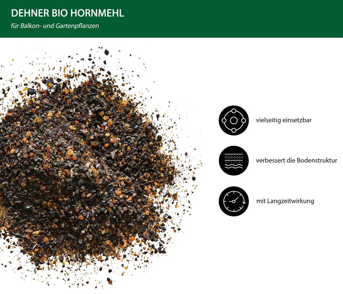Dehner Gartendünger Bio Hornmehl, 2.5 kg, reicht für ca. 25 qm, 25 m², natürlicher Stickstoffdünger – Bild 2 von 3