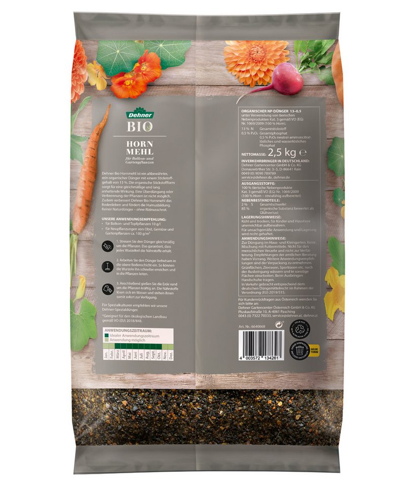 Dehner Gartendünger Bio Hornmehl, 2.5 kg, reicht für ca. 25 qm, 25 m², natürlicher Stickstoffdünger – Bild 3 von 3