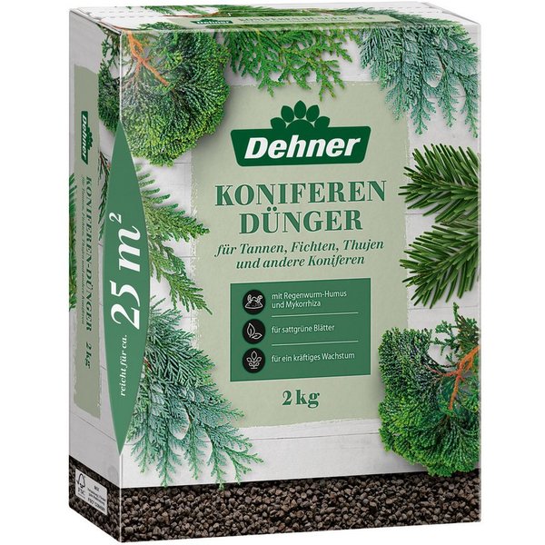 Dehner Gartendünger Koniferendünger, hochwertiger NPK-Dünger für Nadelgehölze, 25 m², auch für Tannen, organisch-mineralisch mit Spurennährstoffen